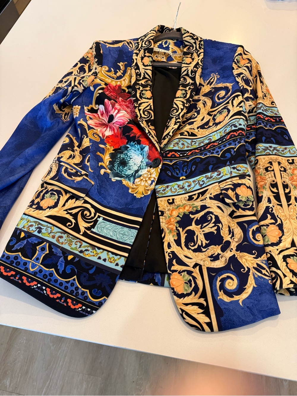 Alice + Olivia Blue Baroque Floral Blazer